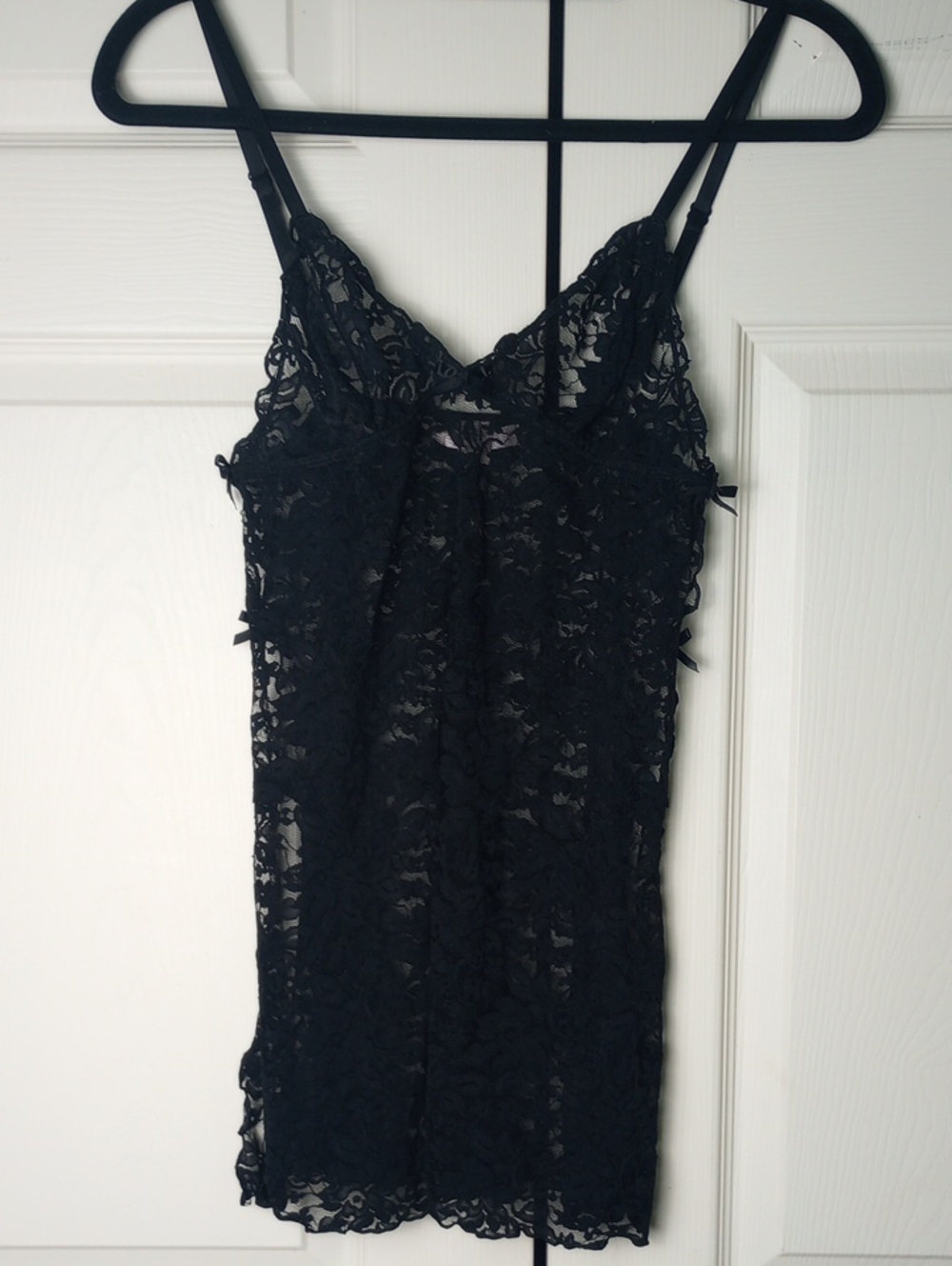Victoria's Secret Black Lace Chemise Open Side Bows Babydoll Slip M
